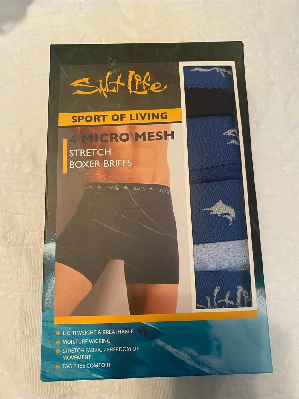 Salt Life Men's Blue Striped Dolphin Micro Mesh Boxer Briefs